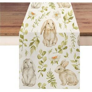 New Beautiful Cream w/ bunnies Easter Spring Design home Table Runner 72x13